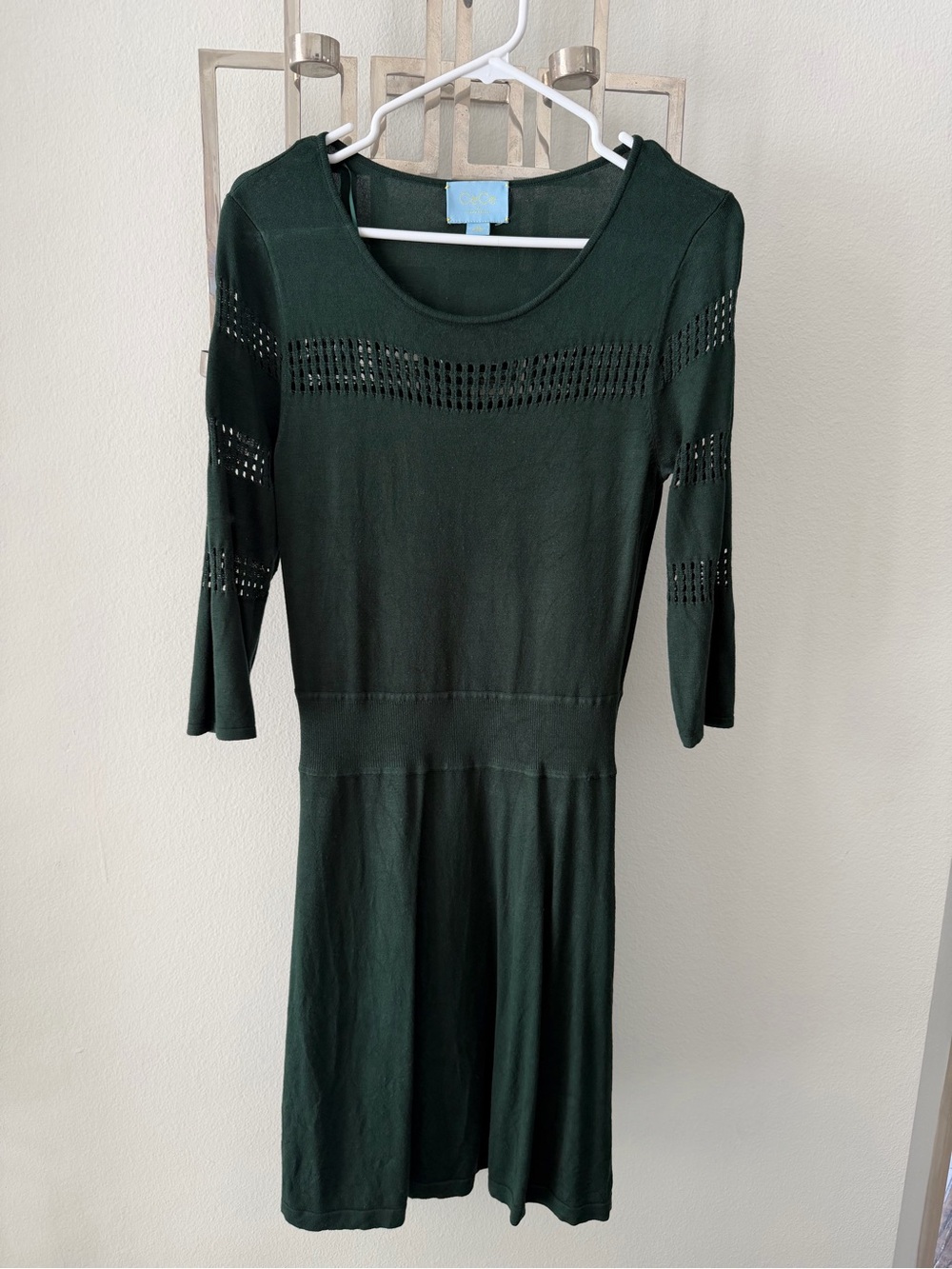 CeCe Dark Green Knit Scoop-Neck Midi Dress